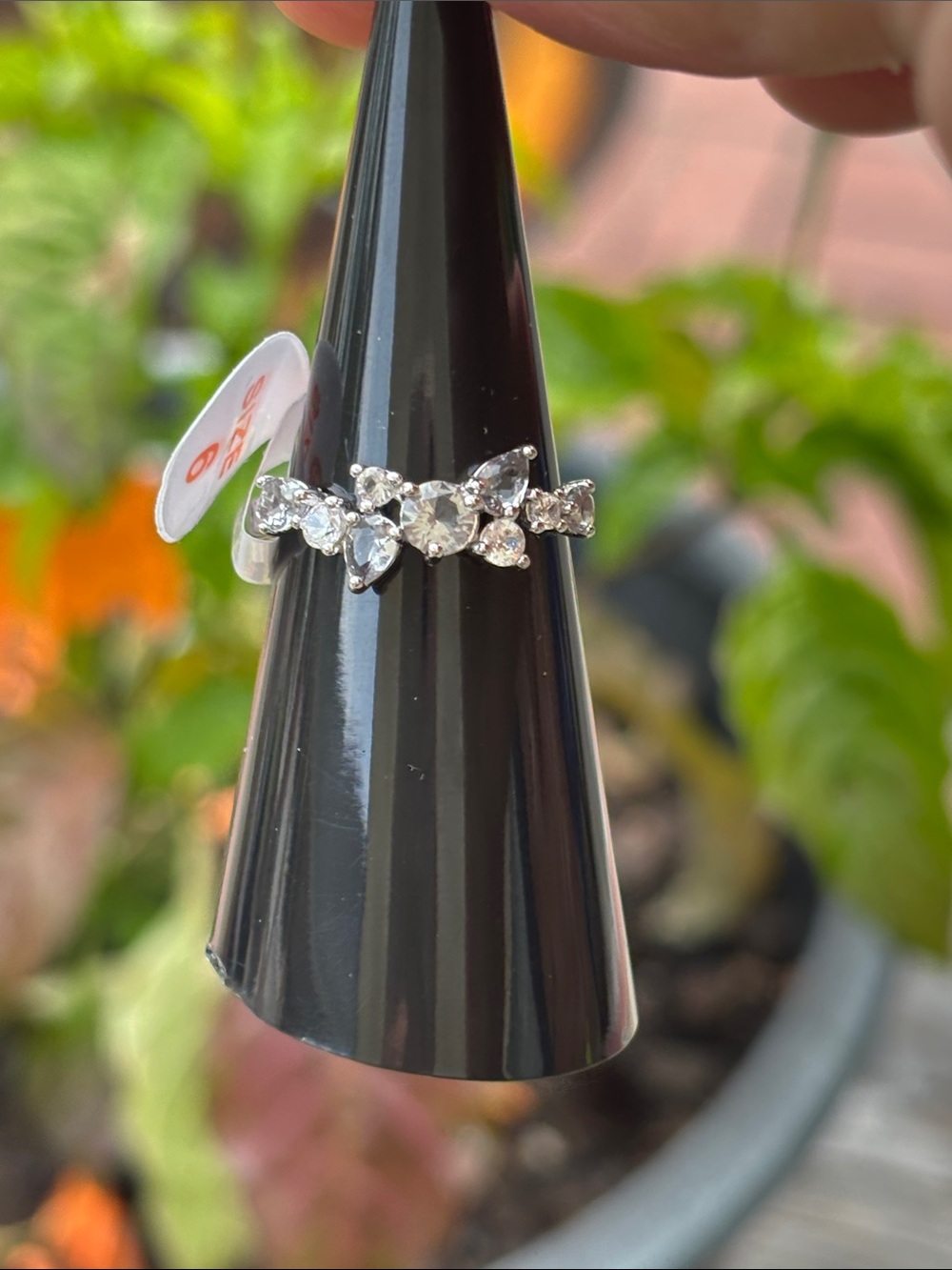 Silver Clear Crystal Floral Cluster Ring